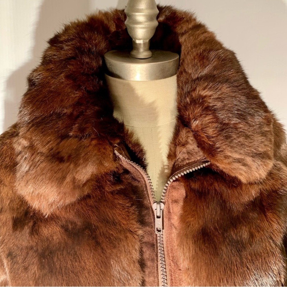 Bomber Jacket Genuine brown Rabbit Fur - Picture 4 of 12